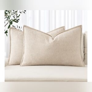Decorative Linen Lumbar Neutral Colored Pillow Cover Set Size 12 X 24